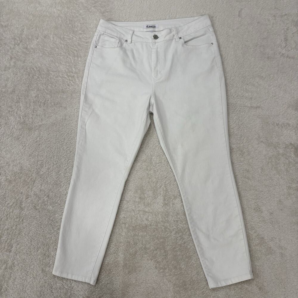 d.jeans Womens 14 White Slim Straight Jeans High Rise Stretch Denim